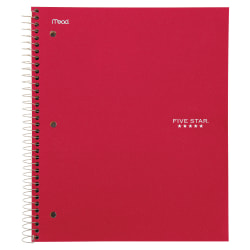 Five Star® Wirebound Notebook Plus Study App, 3 Subject, College Ruled, 8 1/2" x 11", Fire Red