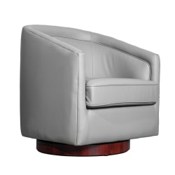 Flash Furniture Dean Club Style Commercial LeatherSoft Barrel Accent Armchair with 360 Degree Swivel Metal Base and Sloped Armrests, Gray LeatherSoft