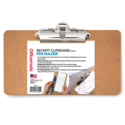 Officemate® Receipt Wood Clipboard, Horizontal Clip, 5" x 8", Brown, Total Qty 1