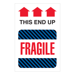 Tape Logic® International Safe-Handling Labels, "This End Up - Fragile", DL1550, Rectangle, 4" x 6", Multicolor, Roll Of 500 Labels