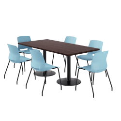KFI Studios Proof Rectangle Pedestal Table With Imme Chairs, 31-3/4"H x 72"W x 36"D, Cafelle Top/Black Base/Sky Blue Chairs