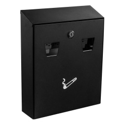 Alpine All-In-1 Rectangular Steel Wall-Mounted Cigarette Disposal Station, 13"H x 10-1/2"W x 3-1/2"D, Black