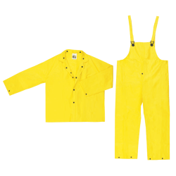 MCR Safety Three Piece Rain Suit, Jacket/Hood/Pants, 0.28 mm PVC/Nylon, Yellow, X Large