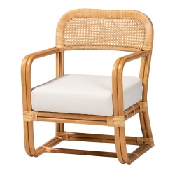 bali & pari Ailith Rattan Arm Accent Chair, Light Honey/White