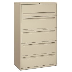 HON® Brigade® 700 42"W Lateral 5-Drawer File Cabinet, Metal, Putty