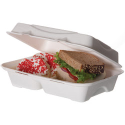Eco-Products 2-Compartment Clamshell Food Containers, 3"H x 9"W x 6"D, Pack Of 250 Containers