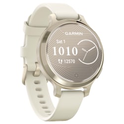 Garmin® Lily® 2 Active Health And Fitness Smartwatch With Anodized Aluminum Bezel And Silicone Band, Lunar Gold/Bone