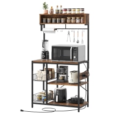 Bestier Bakers Rack With Power Outlets And Storage Shelf, 5-Tier, 65"H x 33"W x 16"D, Rustic Brown
