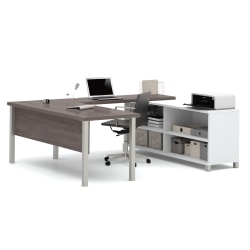 Bestar Pro-Linea 72"W U-Shaped Executive Computer Desk With Metal Legs, Bark Gray