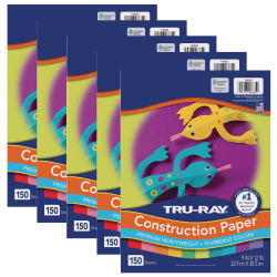 Tru-Ray Construction Paper, Heavyweight, 9" x 12", 10 Vibrant Colors, 150 Sheets Per Pack, Set Of 5 Packs
