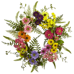 Nearly Natural Polyester Mixed Flower Wreath, 22", Multicolor