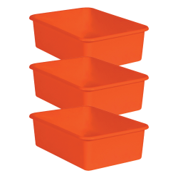 Teacher Created Resources Large Plastic Storage Bins, 5"H x 11-1/2"W x 16-1/4"D, Orange, Pack Of 3 Bins