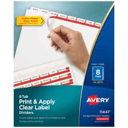 Avery® Customizable Index Maker® Dividers For 3 Ring Binder, Easy Print & Apply Clear Label Strip, 8 Tab, White, Box Of 25 Sets