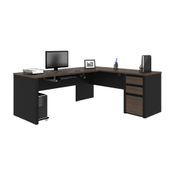 Bestar Connexion 72"W L-Shaped Desk With Pedestal, Antigua/Black