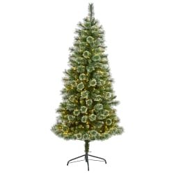 Nearly Natural Wisconsin Slim Snow Tip Pine Artificial Christmas Tree, 6'