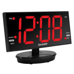 Sharp Jumbo 3" LED Display Clock Radio with Accu-set and 2 USB Ports, 5-5/8"H x 3-1/4"W x 8-5/16"D, Black