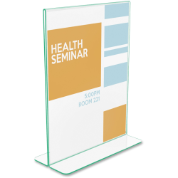 deflecto Superior Image Green Edge Sign Holder, 8.5"W x 11"H, Side-loading, Bottom Loading, Clear