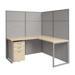 Bush Business Furniture Easy Office 60-inch L Shaped Cubicle Desk with Drawers and Tall Panels, Natural Elm, Standard Delivery