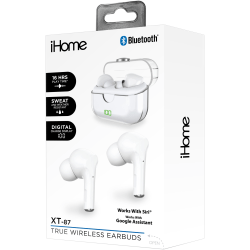 Bytech iHome XT-87 True Wireless Bluetooth In-Ear Earbuds, White, HMAUBE232WT