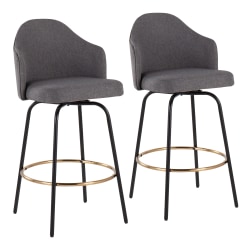 LumiSource Ahoy Fixed-Height Counter Stools, Gray/Black/Gold, Set Of 2 Stools