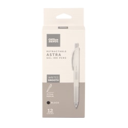 Office Depot® Brand Astra Retractable Gel Ink Pens, Medium Point, 0.7 mm, White Barrel, Black Ink, Pack Of 12 Pens