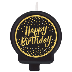 Amscan Go Brightly Molded Happy Birthday Candle, 2-1/2", Black/Gold