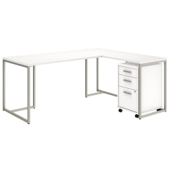kathy ireland® Office by Bush Business Furniture Method 72"W L Shaped Desk with 30"W Return and Mobile File Cabinet, White, Standard Delivery