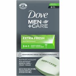Dove Men+Care Extra Fresh Body&Face Bars - 3.75 oz - Bacteria Remover - Body, Face, Skin - Moisturizing - Antibacterial - Green - 6 / Pack