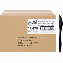 Genuine Joe Medium-weight Individually Wrapped Knives - Knife - Breakroom - Disposable - Black - 1000 / Carton