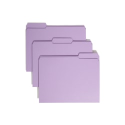Smead® Color File Folders, With Reinforced Tabs, Letter Size, 1/3 Cut, Lavender, Box Of 100