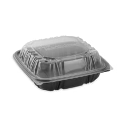 Pactiv Evergreen EarthChoice® Vented Dual-Color Microwavable Hinged-Lid Containers, 1-Compartment, 28 Oz, Black/Clear, Pack Of 150 - DC757100B000