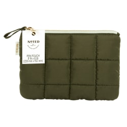 Noted By Post-it® Pen Pouch With Zipper, 9"H x 6"W x 5/8"D, Quilted Forest Green