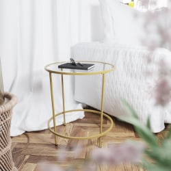 Flash Furniture Round Glass End Table, 21-1/2"H x 19-1/2"W x 19-1/2"D, Clear/Matte Gold