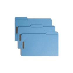 Smead® Color Reinforced Tab Fastener Folders, Legal Size, 1/3 Cut, Blue, Pack Of 50