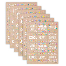 Creative Teaching Press Reward Stickers, 1-1/2", Krafty Pop Colorful Kraft, 60 Stickers Per Pack, Set Of 6 Packs