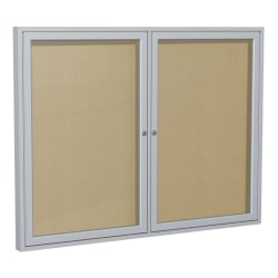 Ghent 2-Door Enclosed Bulletin Board, Vinyl, 36" x 60", Caramel, Satin Aluminum Frame