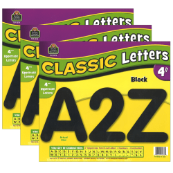 Teacher Created Resources Letters Uppercase Pack, 4", Black Classic Font, 81 Pieces Per Pack, Set Of 3 Packs