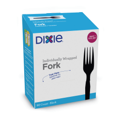 Dixie® Grab’N Go® Wrapped Cutlery, Forks, 6-1/8"L, Black, Box Of 90 Forks
