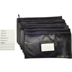 Nadex Coins Black 7 Days Bank Deposit Cash and Coin Pouches - 11" Width x 6" Length - Black - Faux Leather - 7 - Cash, Coin, Document, Receipt, Office Supplies, Map, School Supplies, Jewelry