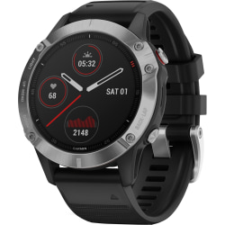 Garmin f&Auml;“nix 6 GPS Watch - Wrist - 32 GB - 1.3" - Touchscreen - Bluetooth - Wireless LAN - GPS - 336 Hour - Round - 1.85" - Silver Case - Black Band - Glass Lens - Fiber Reinforced Polymer, Metal Case