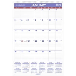 2025 AT-A-GLANCE® Monthly Wall Calendar, 15-1/2" x 22 3/4", Traditional, January 2025 To December 2025, PM328