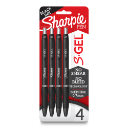 Sharpie® S Gel Pens, Medium Point, 0.7 mm, Black Barrel, Black Ink, Pack Of 4 Pens