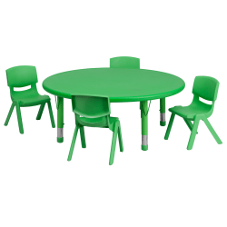 Flash Furniture Round Plastic Height-Adjustable Activity Table Set With 4 Chairs, 23-3/4"H x 45"W x 45"D, Green