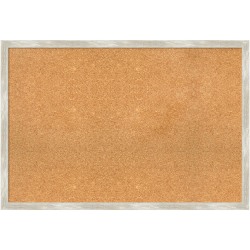 Amanti Art Rectangular Non-Magnetic Cork Bulletin Board, Natural, 38" x 26", Crackled Metallic Narrow Plastic Frame