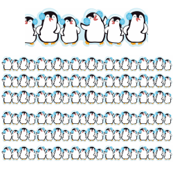 Eureka Extra Wide Deco Trim Packs, 37’ x 3-1/4", Winter Penguins, Set Of 6 Packs