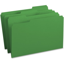 Business Source 1/3 Tab Cut Legal Top Tab File Folders - 8 1/2" x 14" - Assorted Tab Position - Stock - Green - 100 / Box