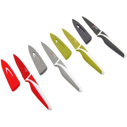 Starfrit Paring Knives - Set of 4 - 4/Set - Paring Knife - 4 x Paring Knife - Cutting, Paring - Green, Red, Light Gray, Dark Gray