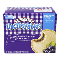 Smucker's Uncrustables Peanut Butter & Grape Sandwiches, 2 Oz, 10 Sandwiches Per Box, Pack Of 2 Boxes