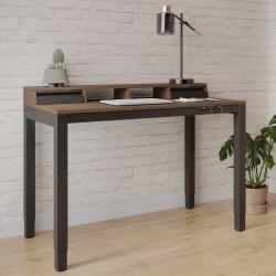 Realspace® Bellano 48"W 4-Leg Electric Height-Adjustable Standing Desk with Hutch, Walnut/Black, BIFMA Compliant