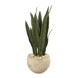 Nearly Natural Sansevieria 32"H Artificial Plant With Planter, 32"H x 9"W x 9"D, Green/Sand